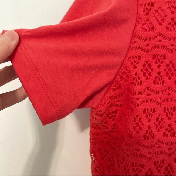 ALFRED DUNNER Coral Red Crochet Lace Overlay 1/4 Zip Zipper Short Sleeve Blouse - Picture 7 of 15